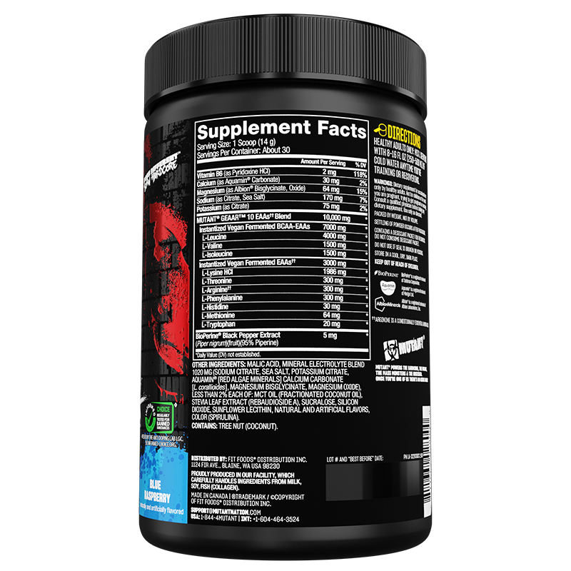 Mutant GEAAR 420g - Blue Raspberry Supplement Facts and Directions