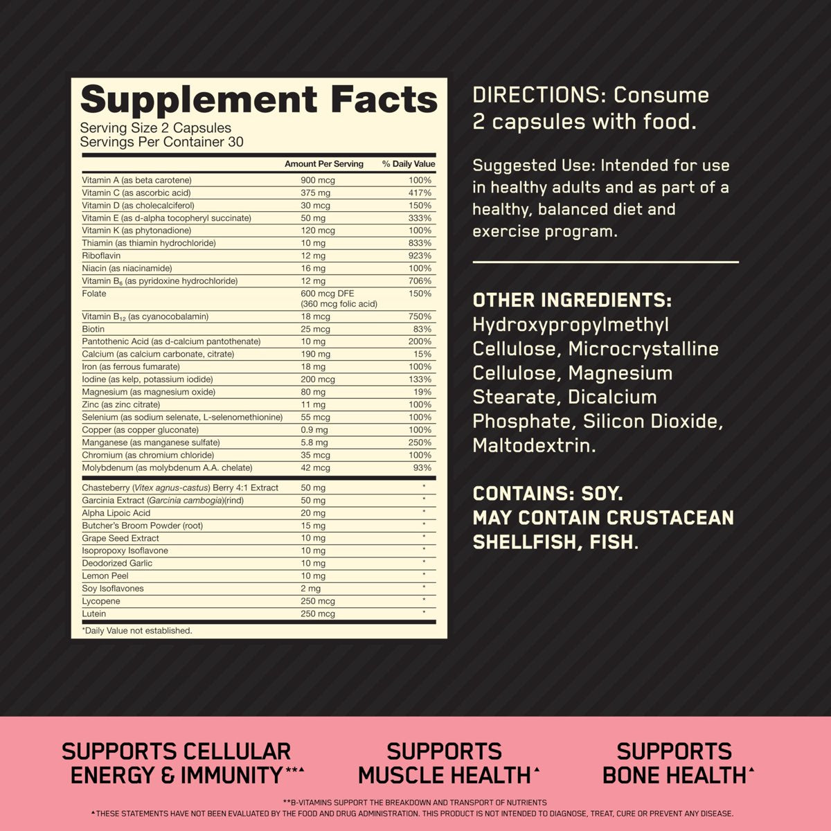 Optimum Nutrition Opti-Women supplement facts image
