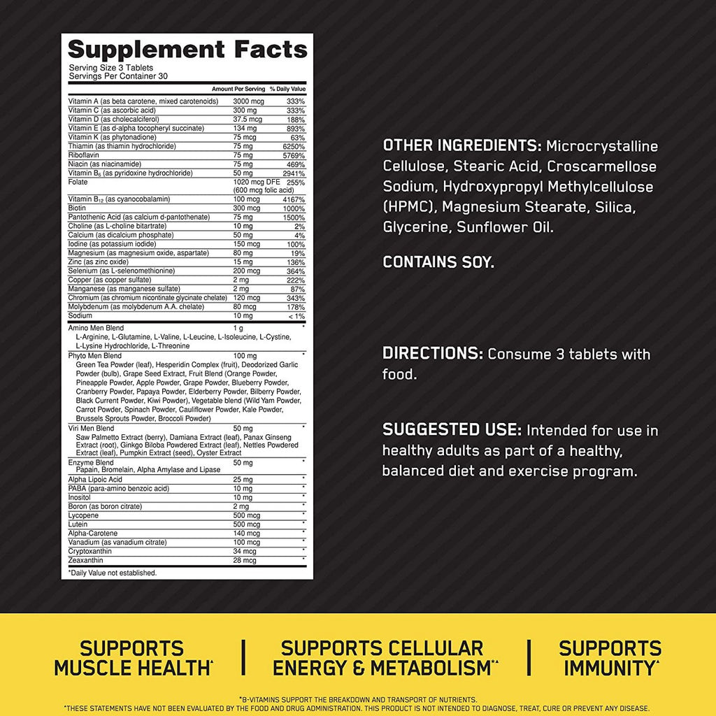 Optimum Nutrition Opti-Men supplement facts image
